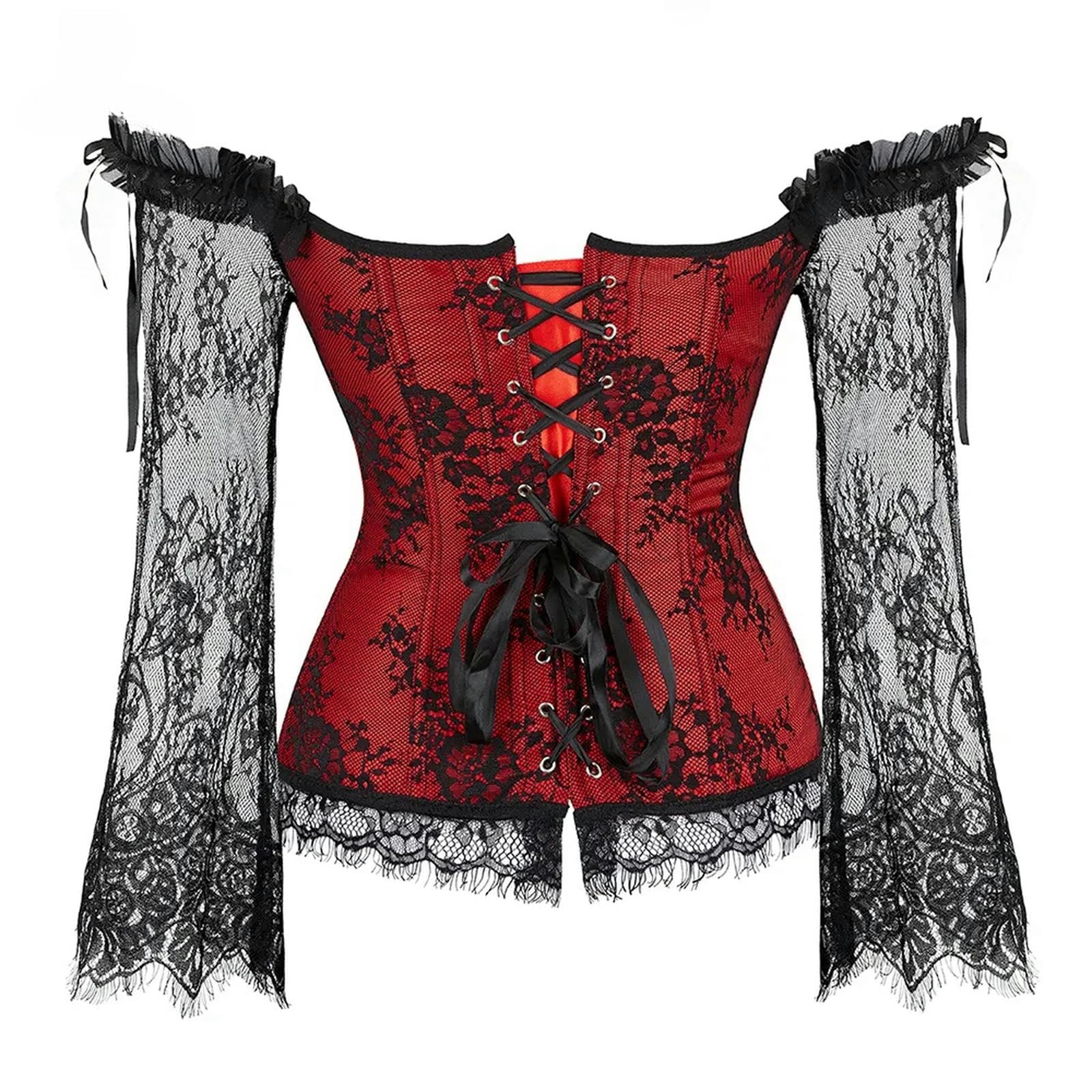 HAAR Top Bustier Aderente Corset Top Bustier Lingerie Donne Con Maniche Lunghe Plus Size Pizzo Floreale Sexy Costumi Rosso Nero