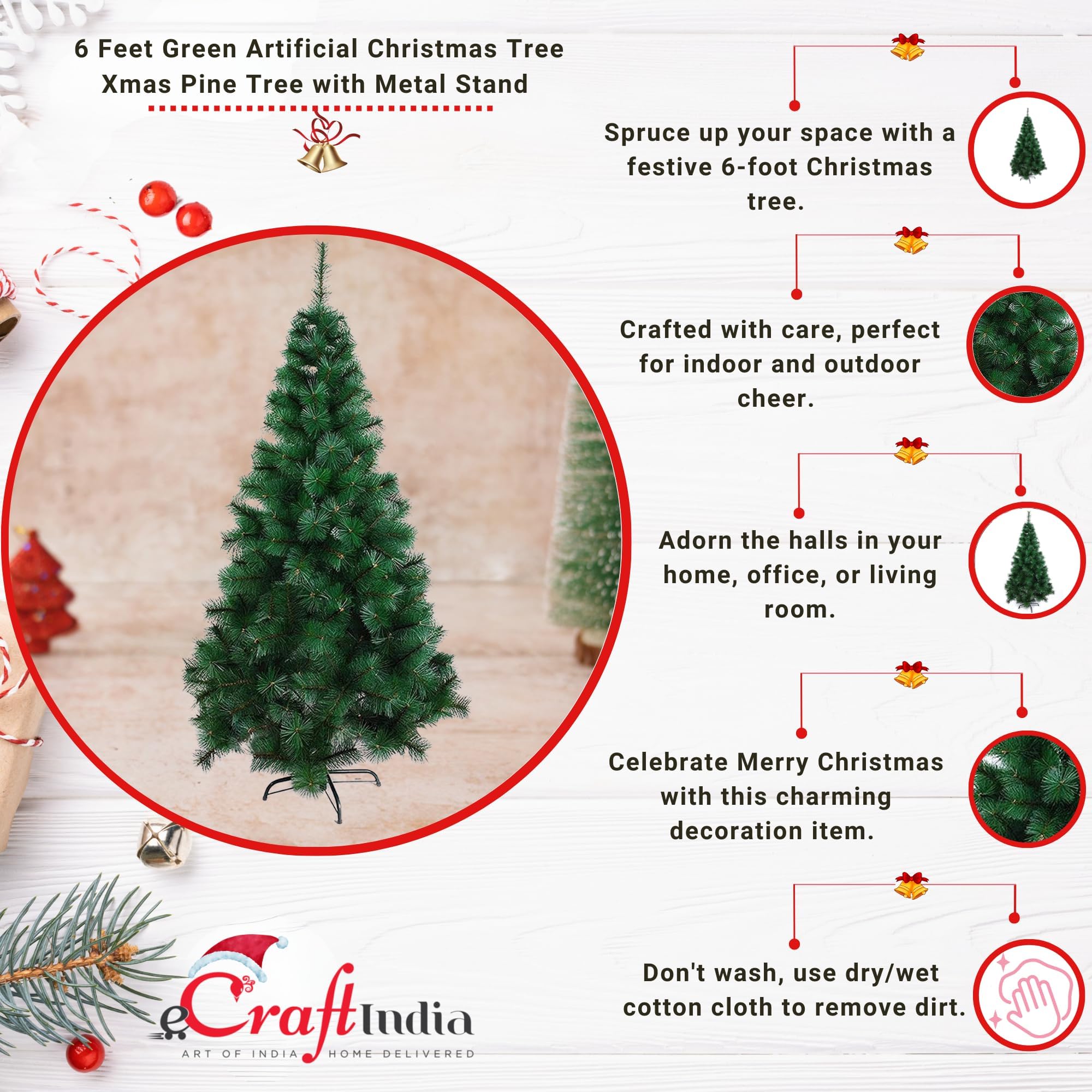 eCraftIndia Green Artificial Christmas Tree 5 Feet Xmas Pine Tree with Stand for Table Indoor Outdoor Home Living Room Office Church Decor | Merry Christmas Decorations Items for Home 3