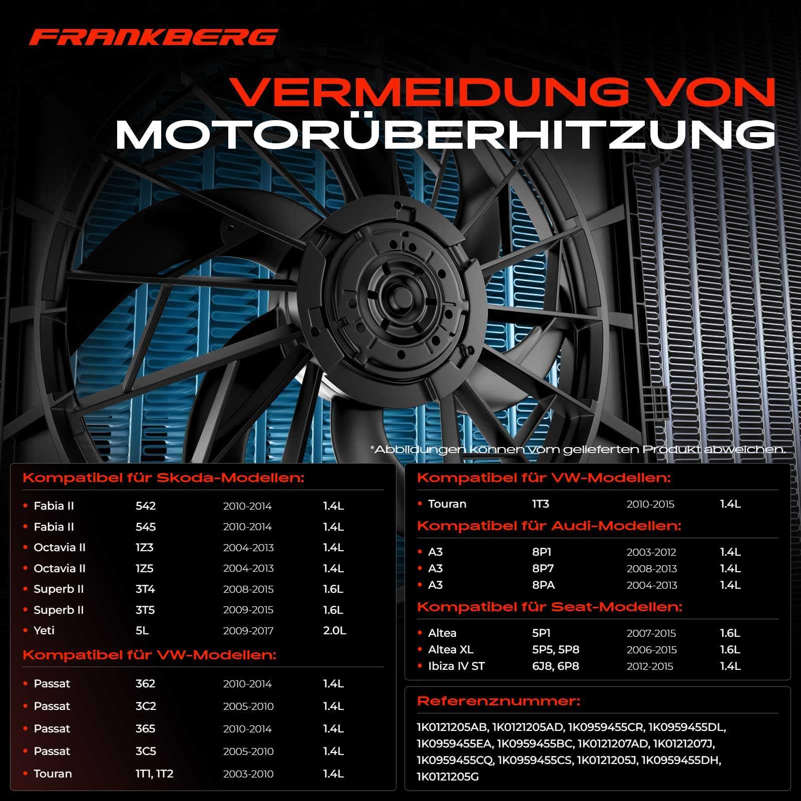 Frankberg Kühlerlüfter Lüfterrad Wasserkühler 4-Polig Replace# 1K0121205AB