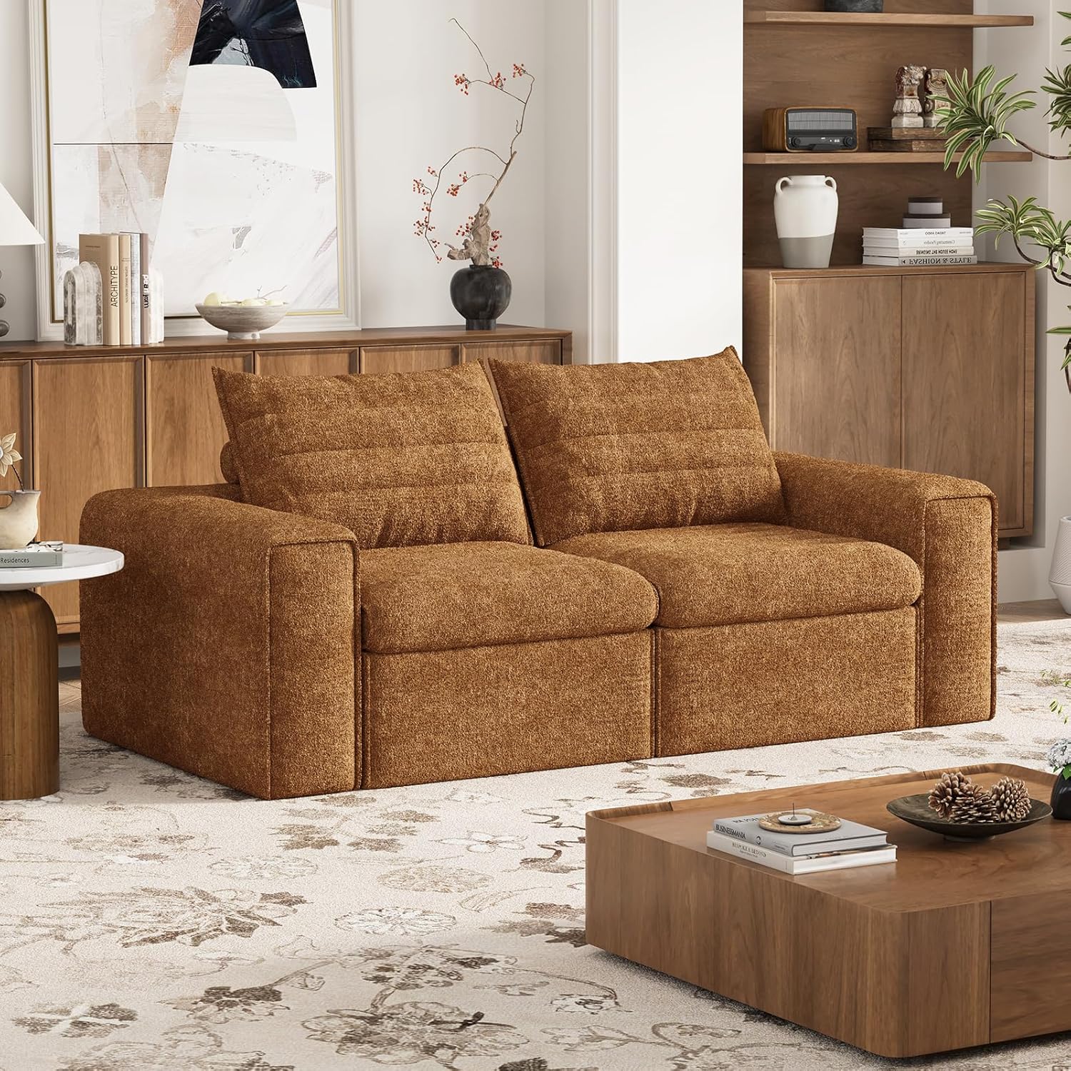 77" Cloud Loveseat Sofa, Deep Seat Couch with Pillows, Modern Comfortable Upholstery Boneless Sofa, 1 piece for Living Room, Bedroom, Apartment, Removable Cover，No Assembly Required, Orange