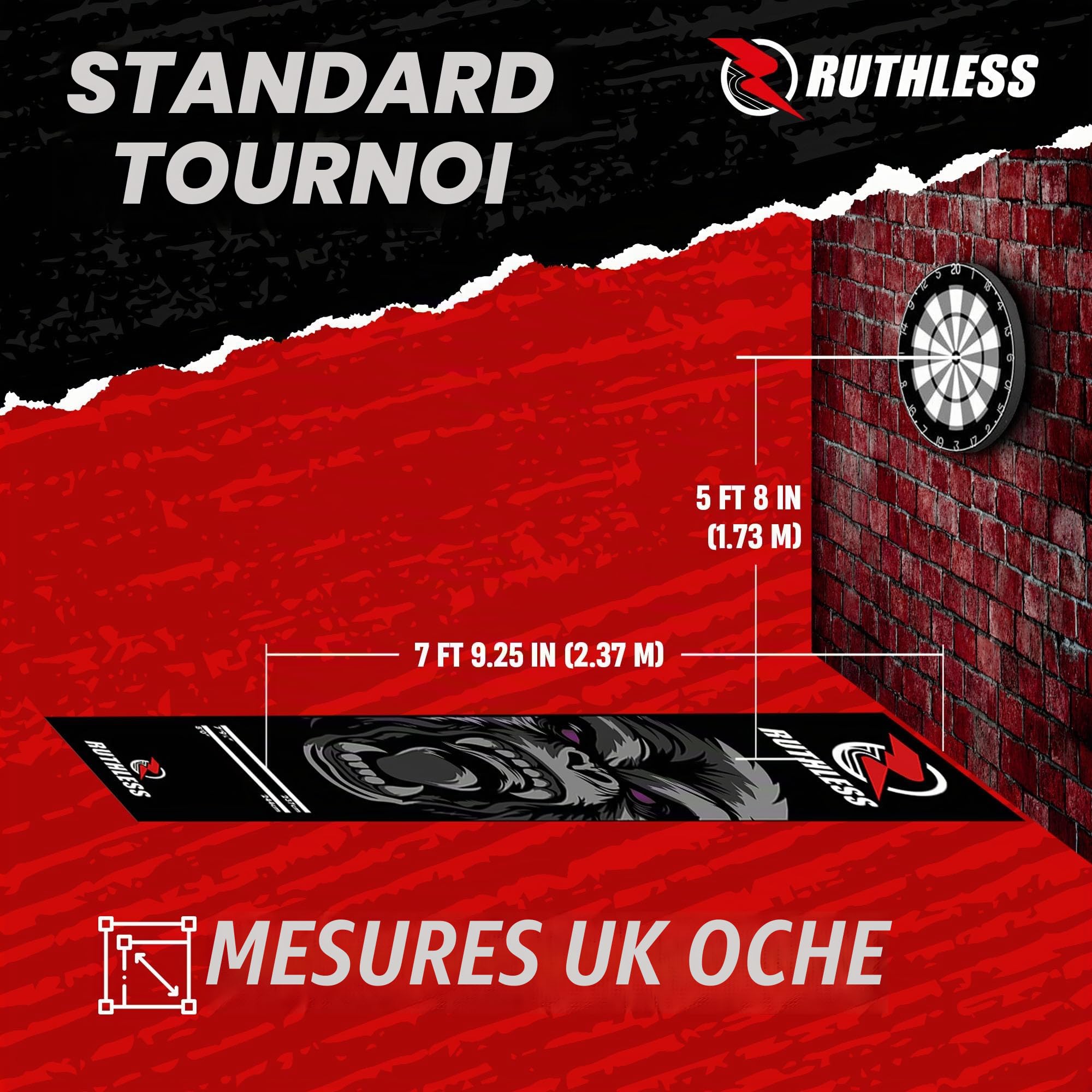 RUTHLESS Tapis de fléchettes | Tapis de fléchettes Robuste antidérapant Durable pour Sol Noir