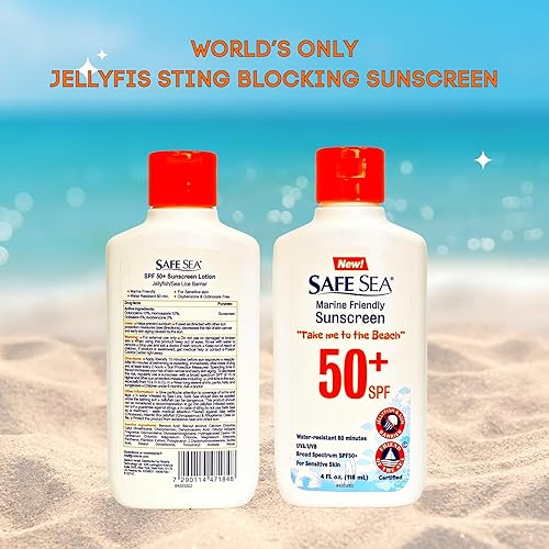 Miniatura 7 de Safe Sea Protector solar bloqueador de picaduras de medusas, loción SPF 50+ de 4 onzas, impermeable, biodegradable, seguro para arrecifes de coral,