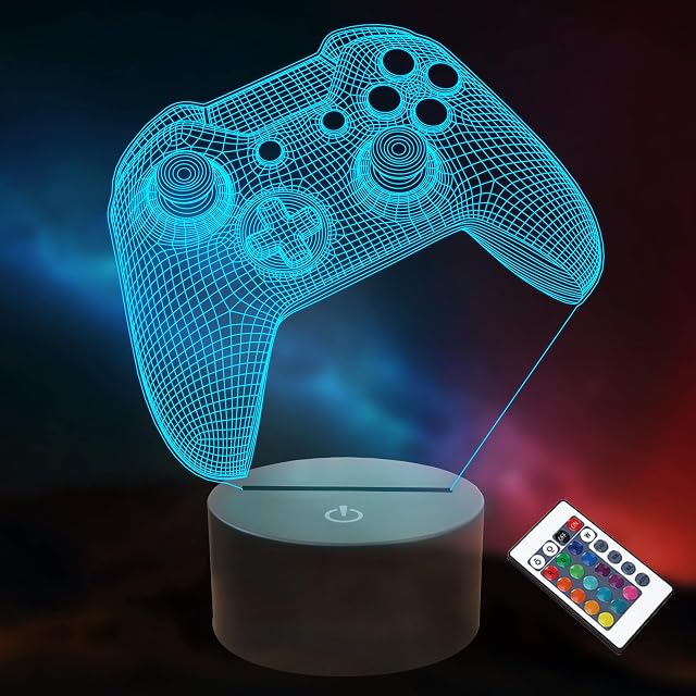 3D Gamepad Night Light, Lightzz Game Console Illusion lamp with Remote + Touch 16 Color Flashing Changing + Timer Desk Lamps Kids Room Decor Best Festival Birthday Gifts for Game Fan