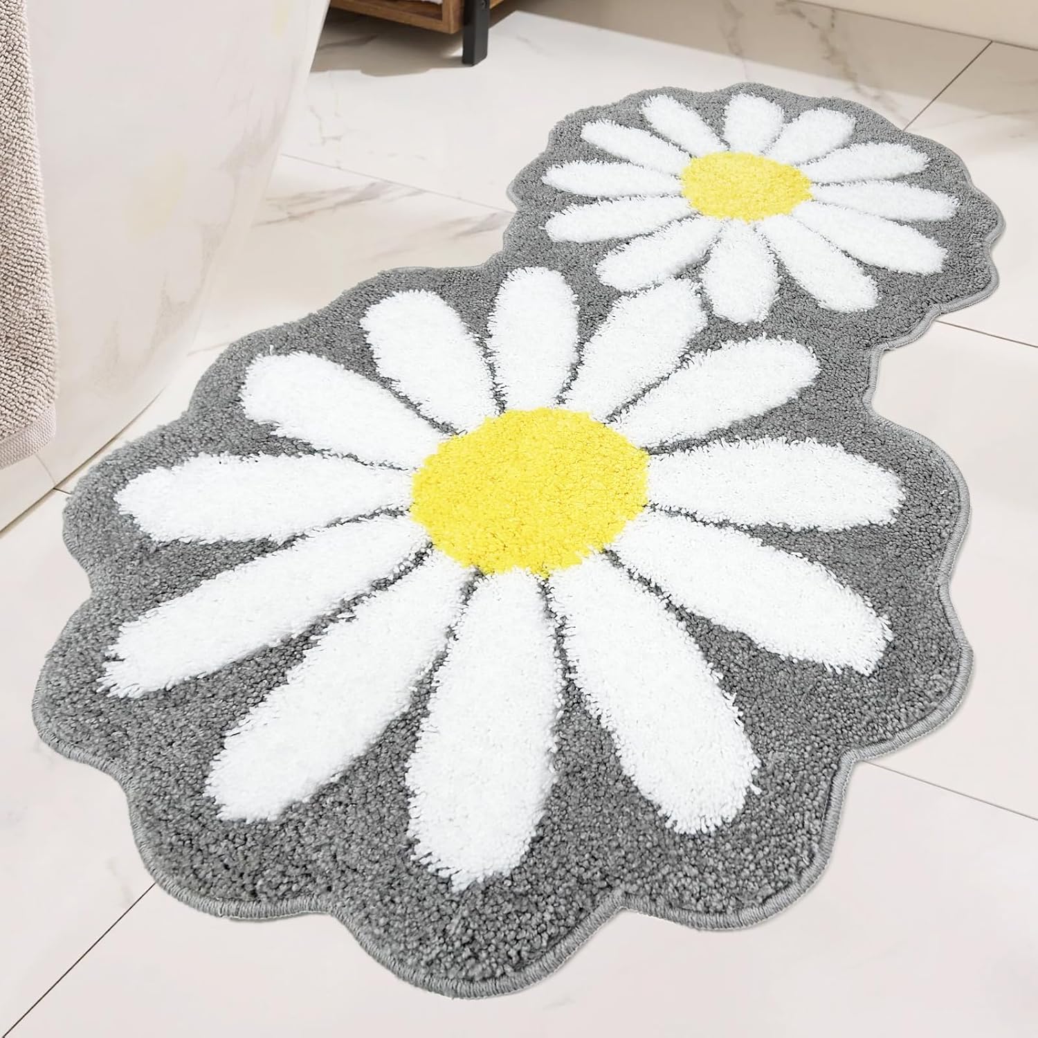 Grey Bathroom Rugs Flower Bedroom Area Rug, Kids Bathroom Rug Cute Bath Mat Flower Rug Floral Non Slip Bathmat Absorbent Microfiber, Gray Bath Mat, Preppy Rooms Sink Bathtub 24"x39"