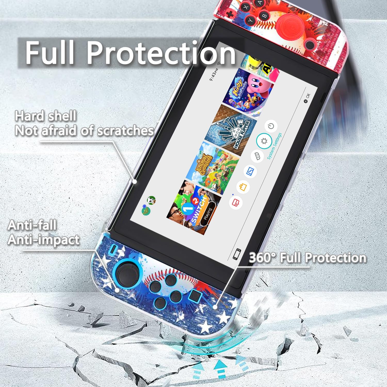 Bandiera americana Baseball Switch Game Case Protector Dockable Switch Custodia protettiva Accessori Bandiera americana Baseball Idee regalo per Switch Bandiera americana Baseball Game Player