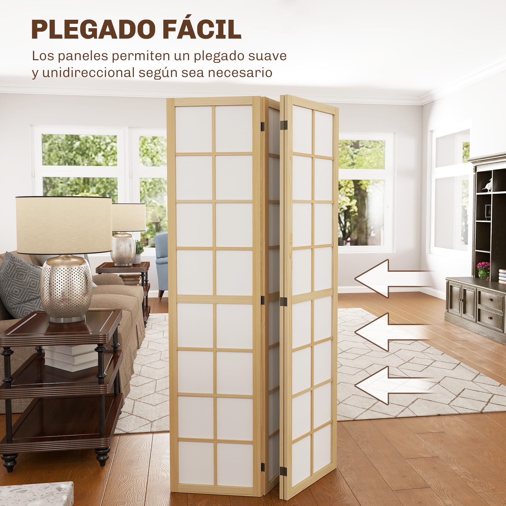 HOMCOM Biombo de 4 Paneles Plegable con Marco de Madera 160x170 cm Natural | Biombo Separador de Ambientes, Pantalla de Privacidad, Dormitorio Oficina Salón