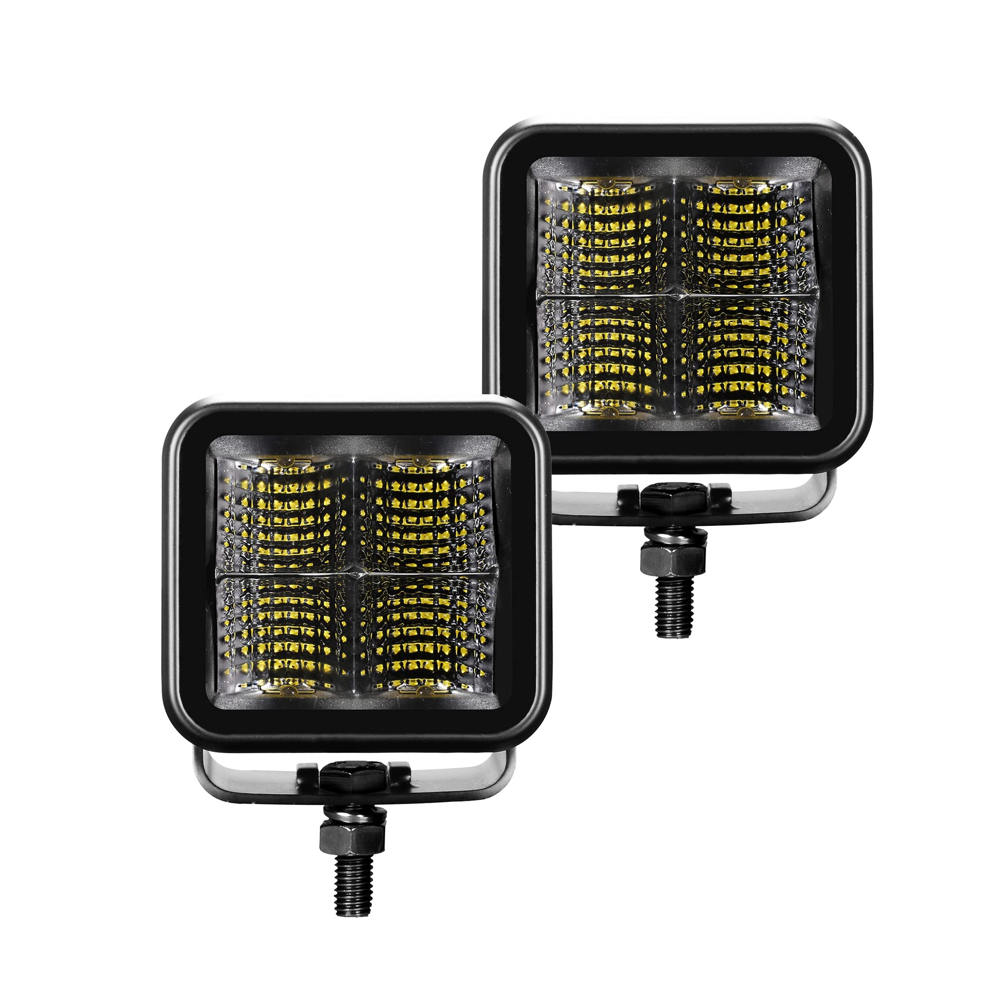Go Rhino Xplor Lighting: Blackout Series 2x2 LED Cube Flood Light Kit (Pair) | Surface Mount (Threaded Stud Mount) Aluminum, Black | 732370T