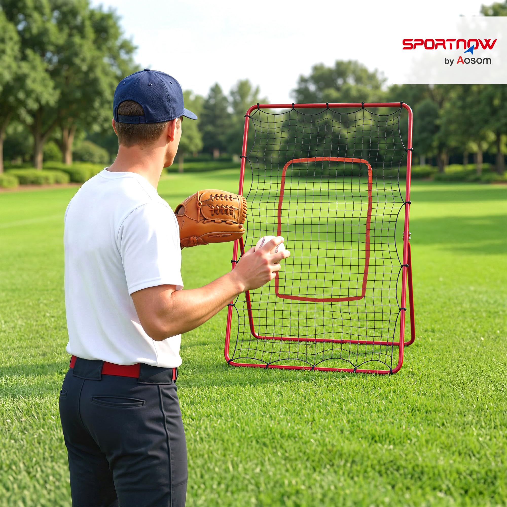 SPORTNOW Baseball-Rückprallnetz mit 4 verstellbaren Winkeln | Tragbarer Rebounder für Fußball, Baseball, Softball, Lacrosse – Wurf-, Pass-, Fangtraining