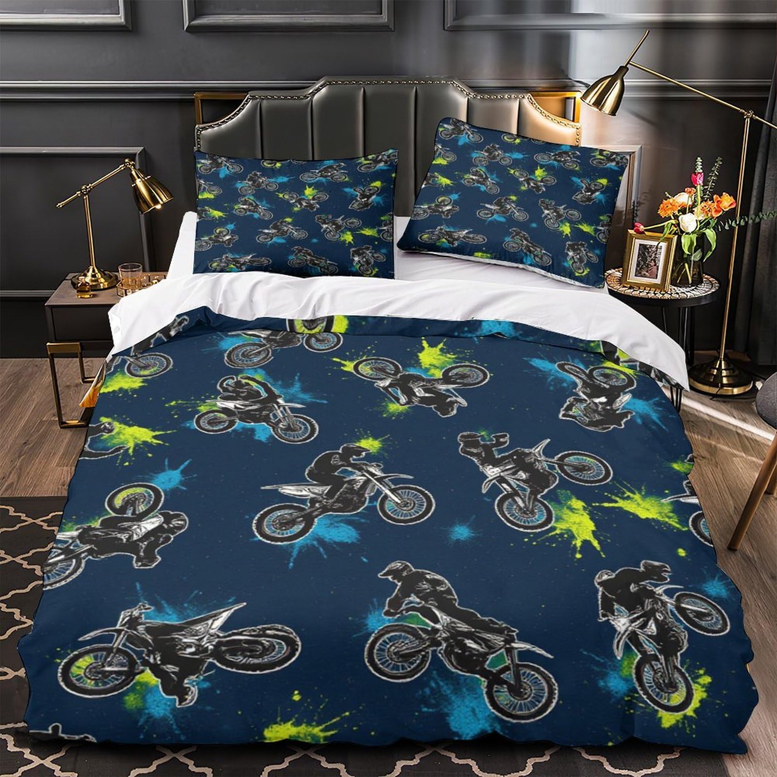 Housse de couette motocross 3D contre les allergies, lit single enfant microfibre