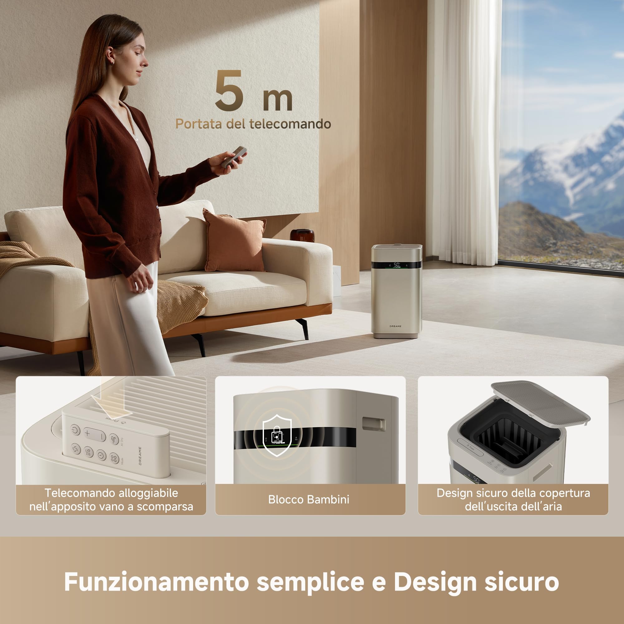 DREAME H40 Umidificatore, Tecnologia Evaporativa senza Nebulizzazione | Umidificazione Rapida 800 mL/h, Serbatoio Acqua 6 L, Purificazione in 4 Fasi, Display Digitale, Telecomando