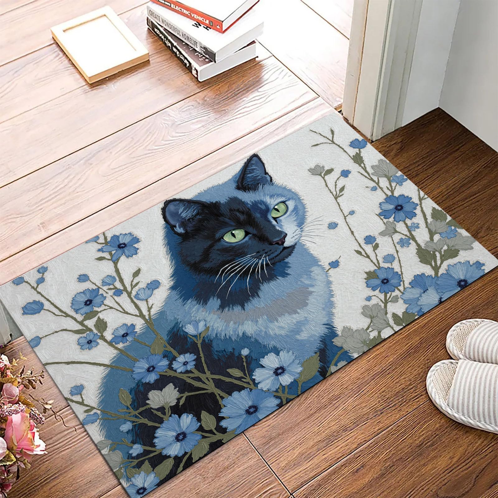 Tapis de bain antidérapant absorbant et lavable en microfibre moelleuse fleurs