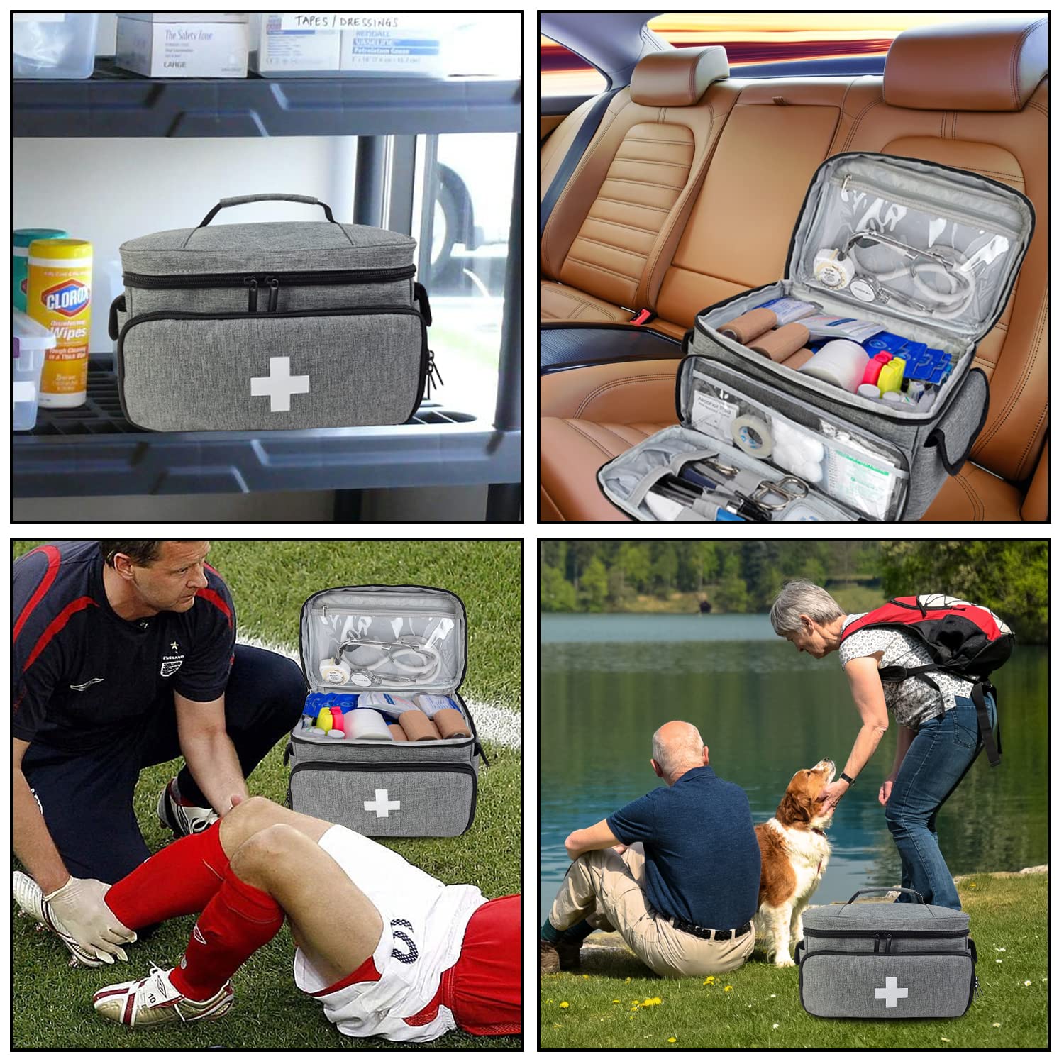 Boczif Kit di pronto soccorso, Borsa di trasporto di stoccaggio di primo soccorso, Organizer kit medici di emergenza, per la casa, ufficio, viaggi, all'aperto (grigio)(solo borsa)
