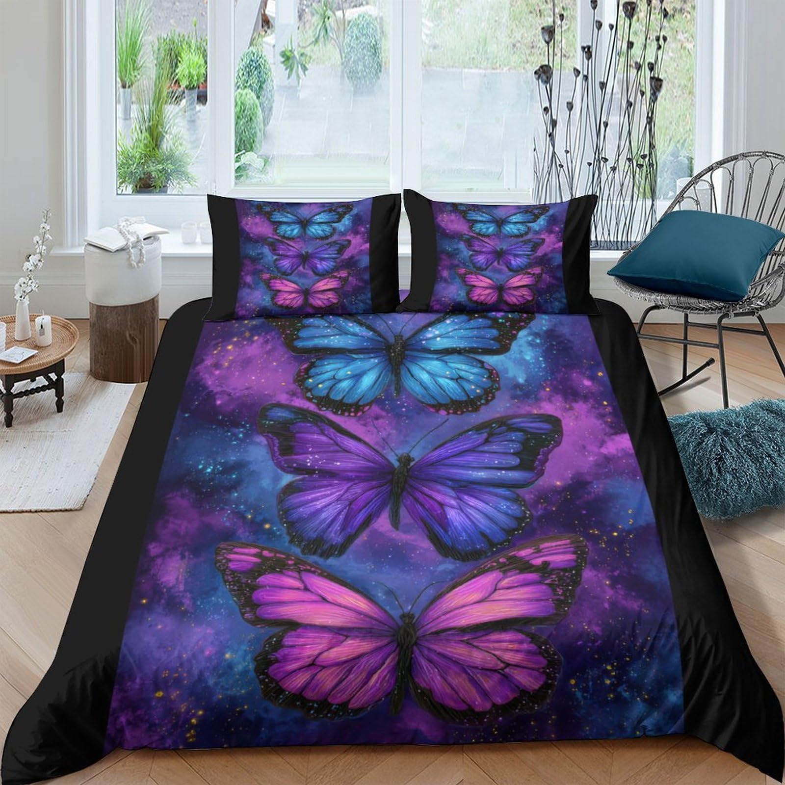 Ctjqhvkz Style-2 3D Printed Purple Butterfly Fitted Sheet Microfiber Soft Bedroom Decor Blue Butterfly Mattress Cover Single（135X200cm）