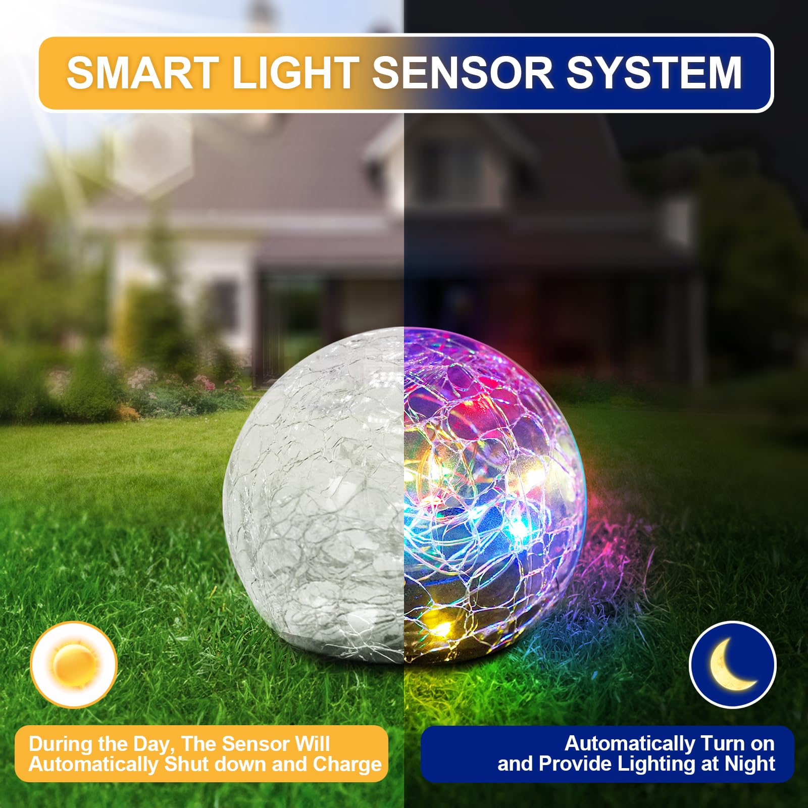 Anordsem Boule Solaire Exterieur Jardin, Solaires Jardin à Verre Façon Craquelé Boules Lumineuses avec 30 LED Changements de Couleur Boule Jardin IP65 étanche, pour pelouse Terrasse Balcon décoration