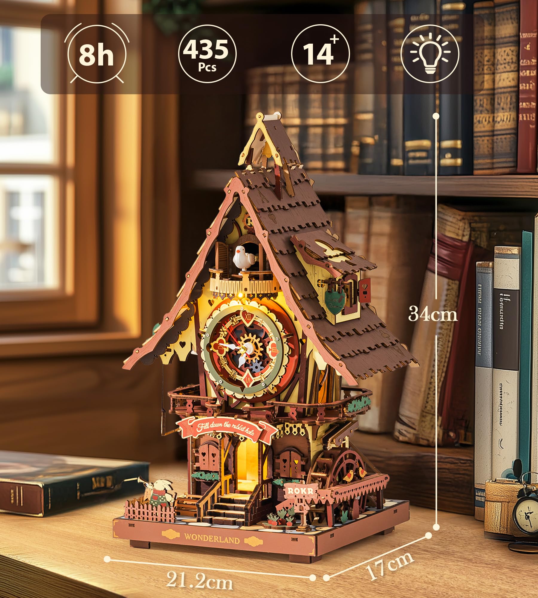 ROKR Puzzle 3D Legno Orologio a Cucù Modellismo da Costruire Adulti Idea Regalo Donna Uomo Vintage Colorato LC901C