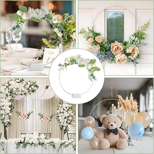 Miniatura 7 de OurWarm 24 piezas de decoración de mesa de aro floral de metal de 12 pulgadas, centros de mesa de boda plateados para mesas con base acrílica,