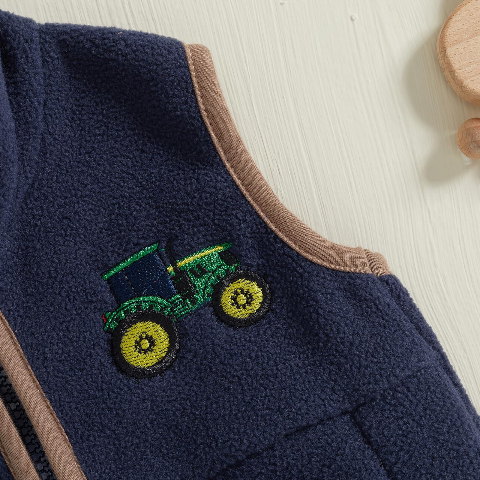 Owl's-Yard Fleece-Weste für Kleinkinder, Jungen, leger, ärmellos, Traktor-Stickerei, Stehkragen, Reißverschluss, Weste, Mantel mit Taschen, Babyweste für Frühling und Herbst