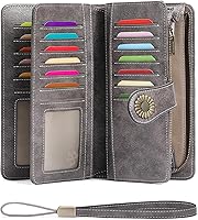 Vista 13 de SENDEFN Billeteras de cuero para mujer, tarjetero de crédito con bloqueo RFID, pulsera de gran capacidad with RFID Blocking, Large Capacity