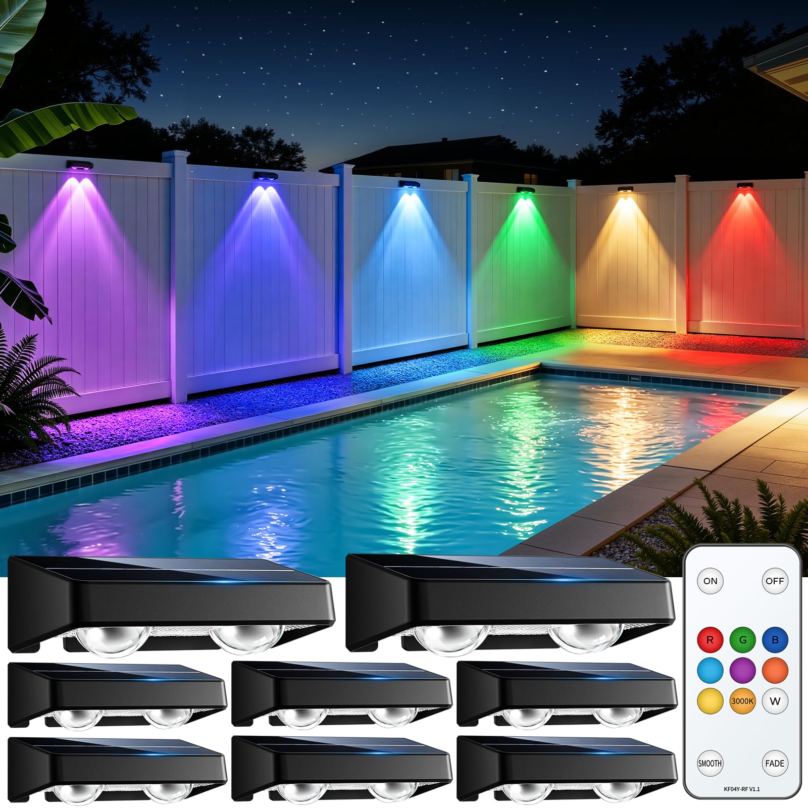 nibuuecer 8 Pack Solar Fence Lights Outdoor with Remote for Garden Decor