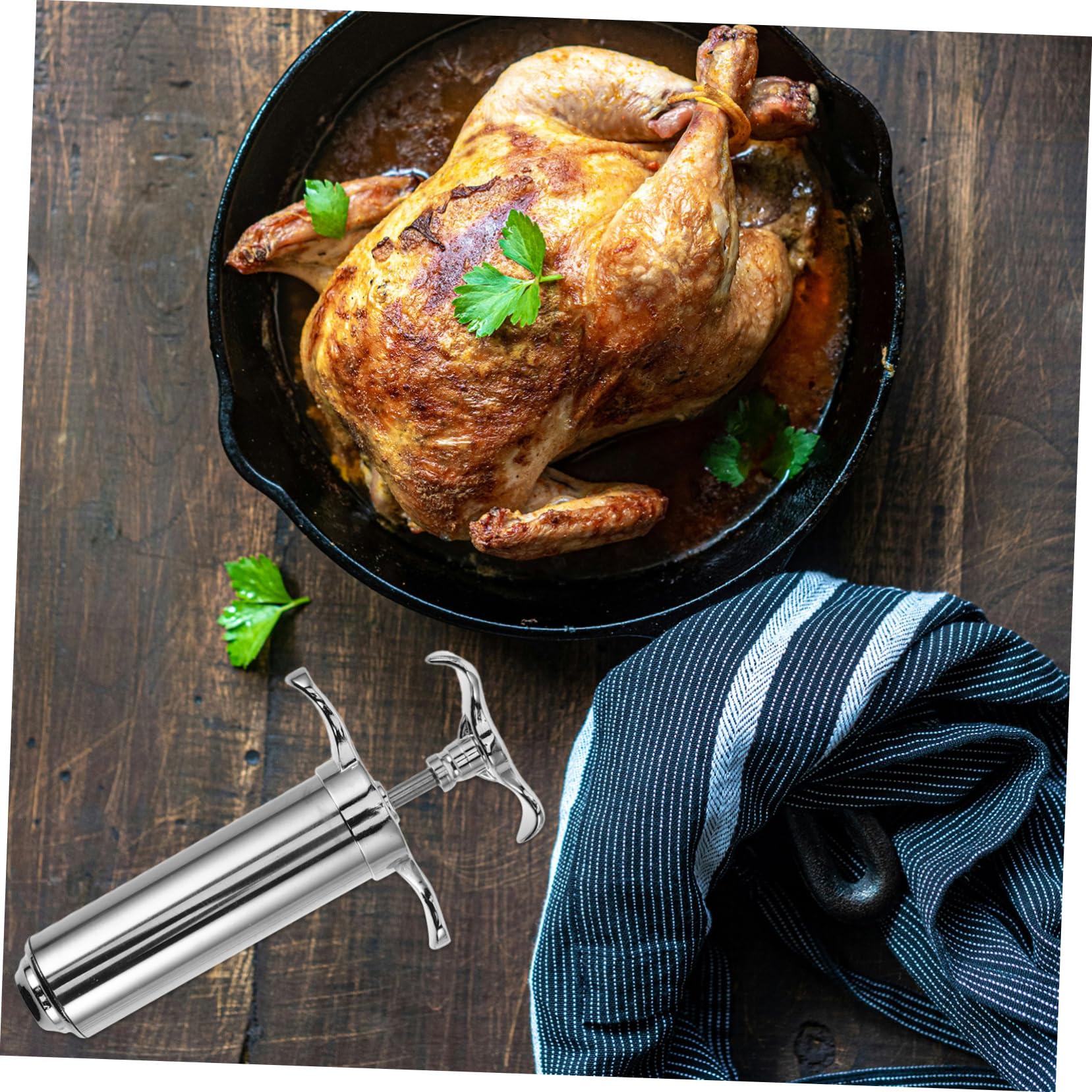 Alipis Fleischinjektor mit Reinigungsbürste Marinadenspritze für Bbq Truthahn Huhn Vielseitiges Werkzeug für Gleichmäßige Würzung und Einfache Grillzubehör