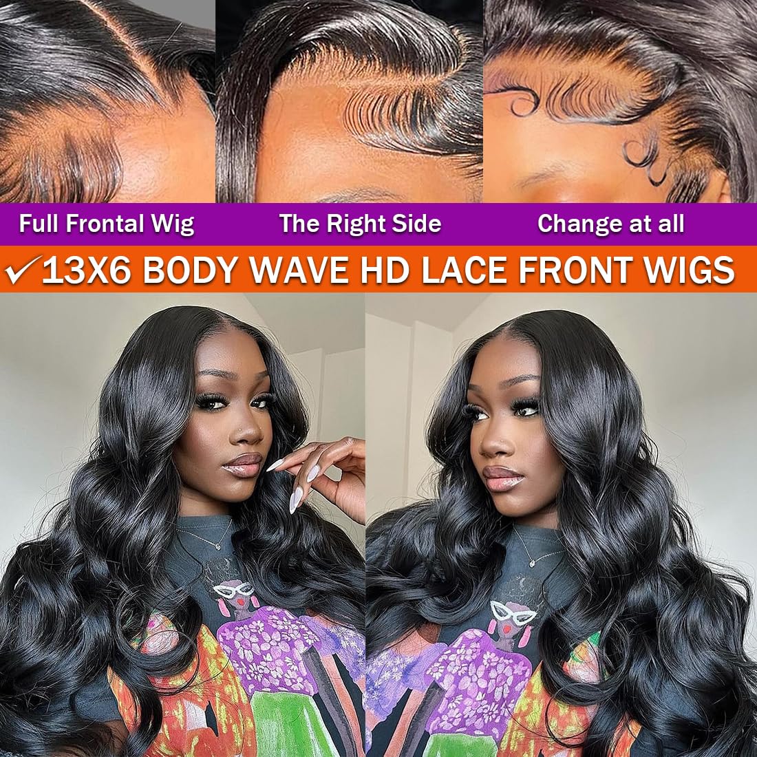 Ladoux 13x6 Body Wave Lace Front Wigs Human Hair Pre Plucked 20Inch 180% Density HD Transparent Lace Frontal Wigs for Women Glueless Wig with Baby Hair