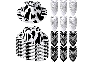 Haysandy 24 Pcs Cow Print Cowgirl Hats And Bandana For Western Costume Party