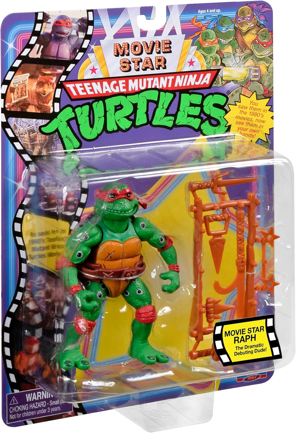 Teenage Mutant Ninja Turtles Classic 1991 Movie Star Turtle Raphael in Special Movie Styling Package with Signature Weapon Accessories. Ideal Present for Turtles Fans!