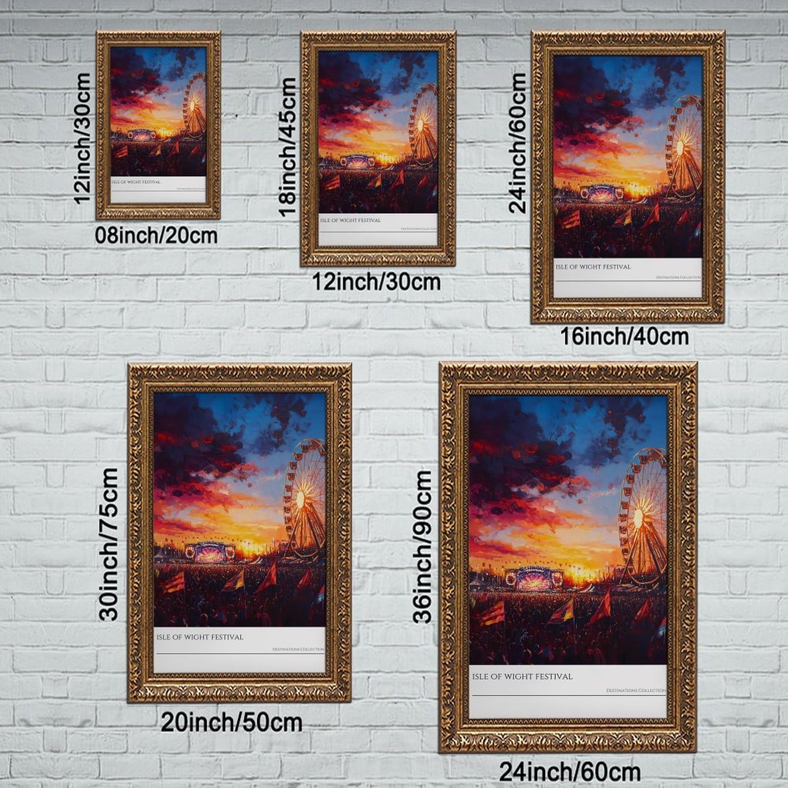 Mnyuein Isola di Wight Festival Tramonto Poster Musica Fest Stampa artistica su tela Poster Wall Art Decor Stampa Dipinti per soggiorno camera da letto Decorazione Retro Gold Frame 40,6 cm L x 61 cm W