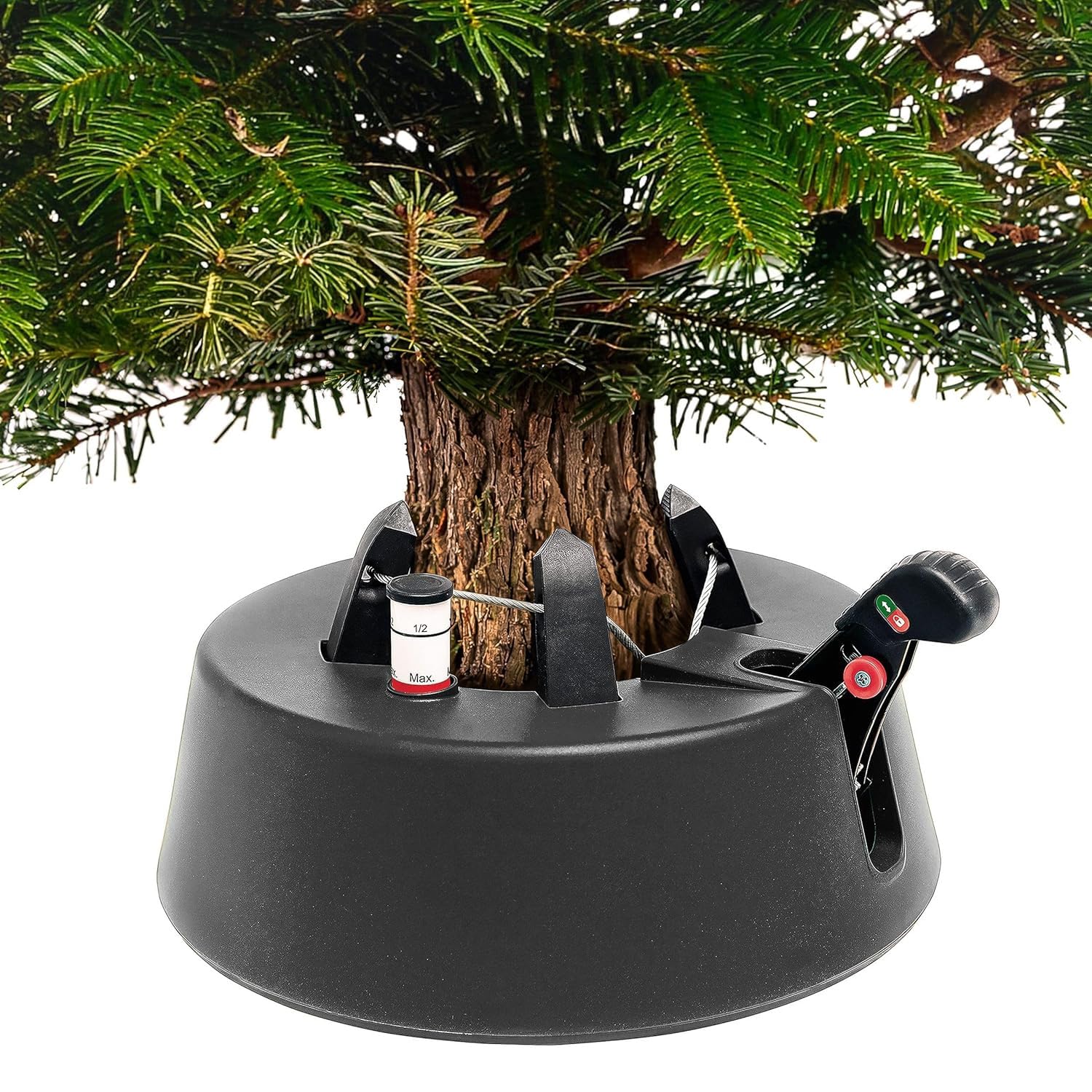 Blumixx Christmas-World Support pour Sapin de Noël Taunus - Pied de Sapin Stable pour Sapin Naturel jusqu'à 2,25 m, système à Levier, câble Unique, réservoir d'eau 2 L