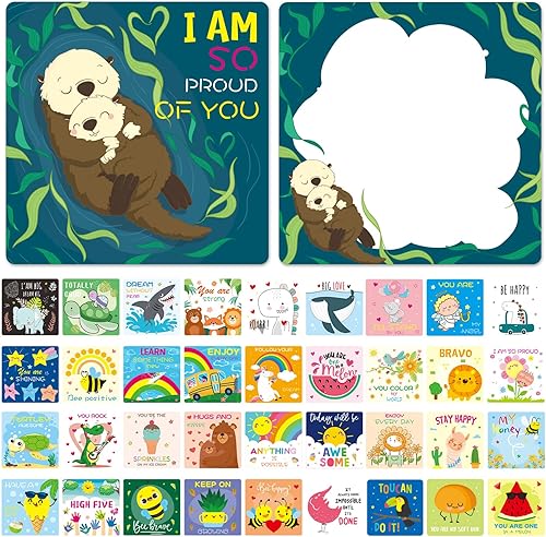 Linda lonchera de notas para niños, paquete de 108 divertidos juegos de palabras inspiradoras inspiradoras motivacionales, tarjetas de aliento para