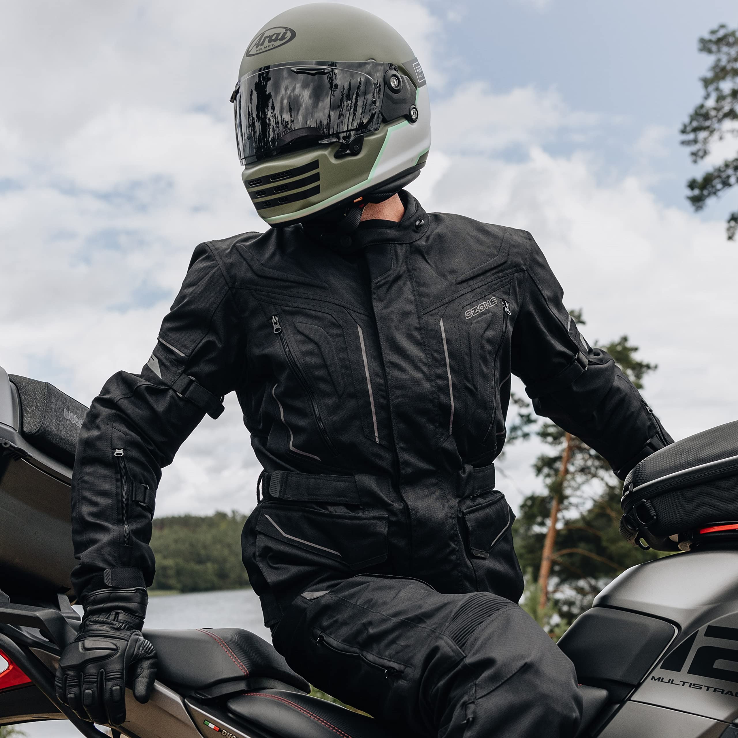 OZONE MOTO Sahara Veste de Moto Homme | Textiles | Protections coudes et épaules | Membrane Réissa | 6 Canaux de ventilation | Éléments réfléchissants | Tailles jusqu'au 8XL