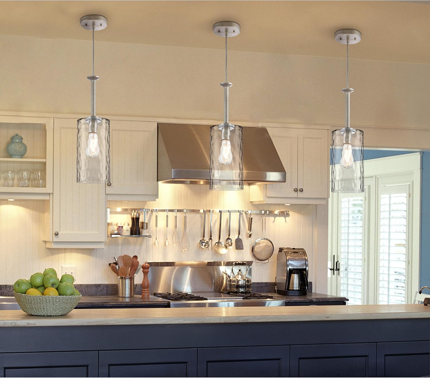 Westinghouse 6125200 Hernando Transitional One Light Indoor Mini Pendant, Industrial Steel Finish, Clear Hammered Glass