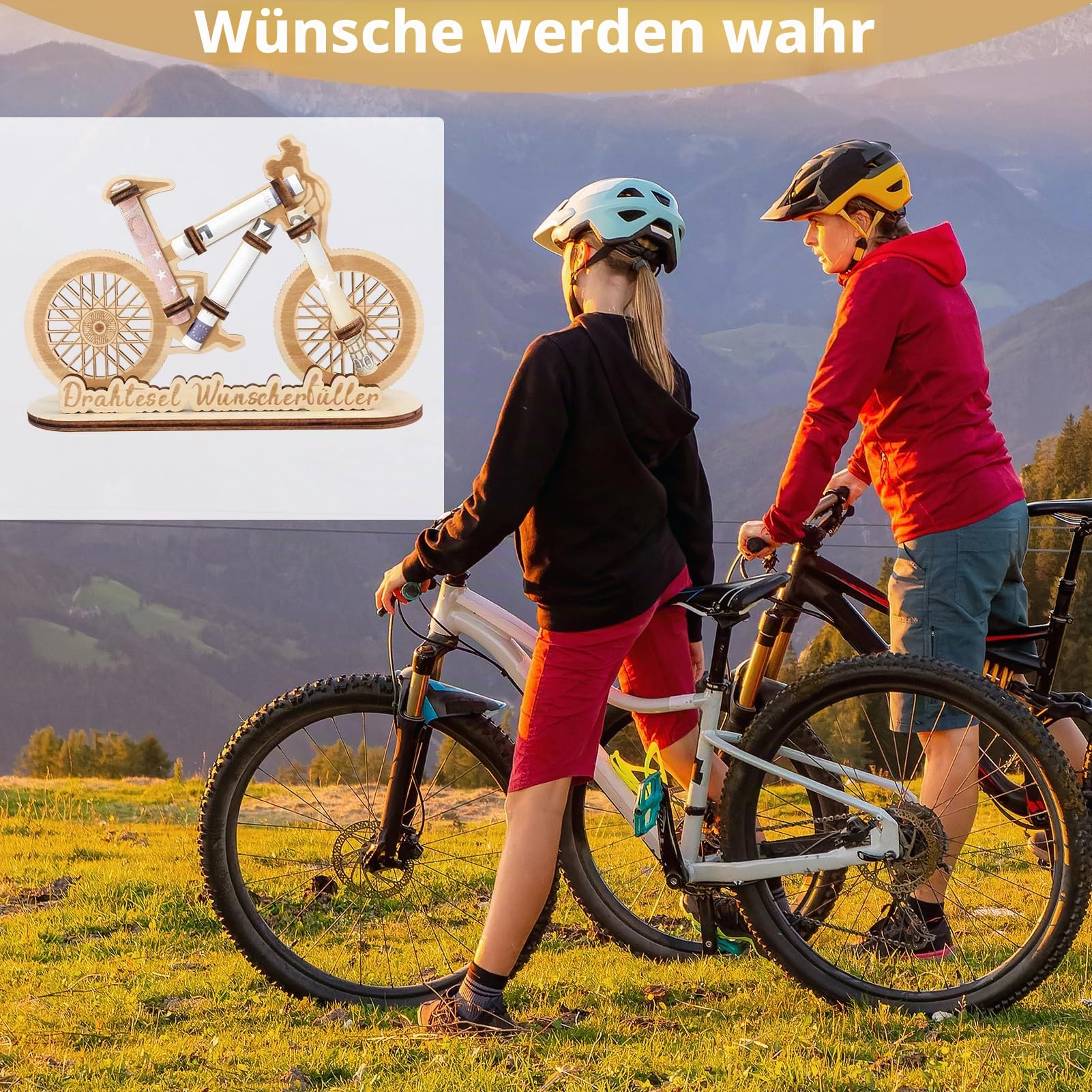 Wunscherfüller Deko Fahrrad Holz Spardose Geschenk Handgefertigte Geburtstag Geldgeschenke Deko Fahrrad Geldgeschenk Miniatur für Radfahrer Freunde Familie Geschenke zum Vatertag