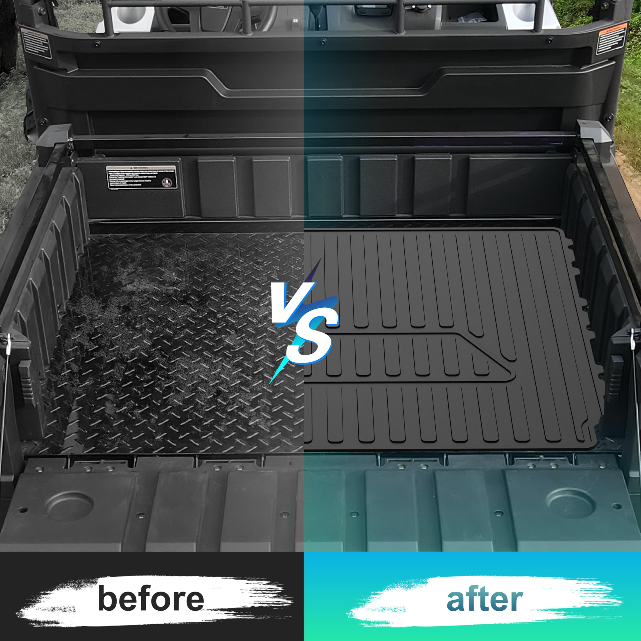 POKIAUTO Cargo Bed Mat for Kawasaki Mule PRO, Rear Rubber Cargo Bed Mat All Weather Protection Slush Liner for Kawasaki Mule PRO-MX EPS 2019-2025 Accessories (Replace #99994-1188)