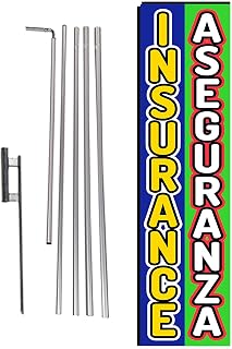 Insurance Aseguranza Spanish Advertising Rectangle Feather Banner Swooper Flag Sign with Flag Pole Kit and Ground Stake