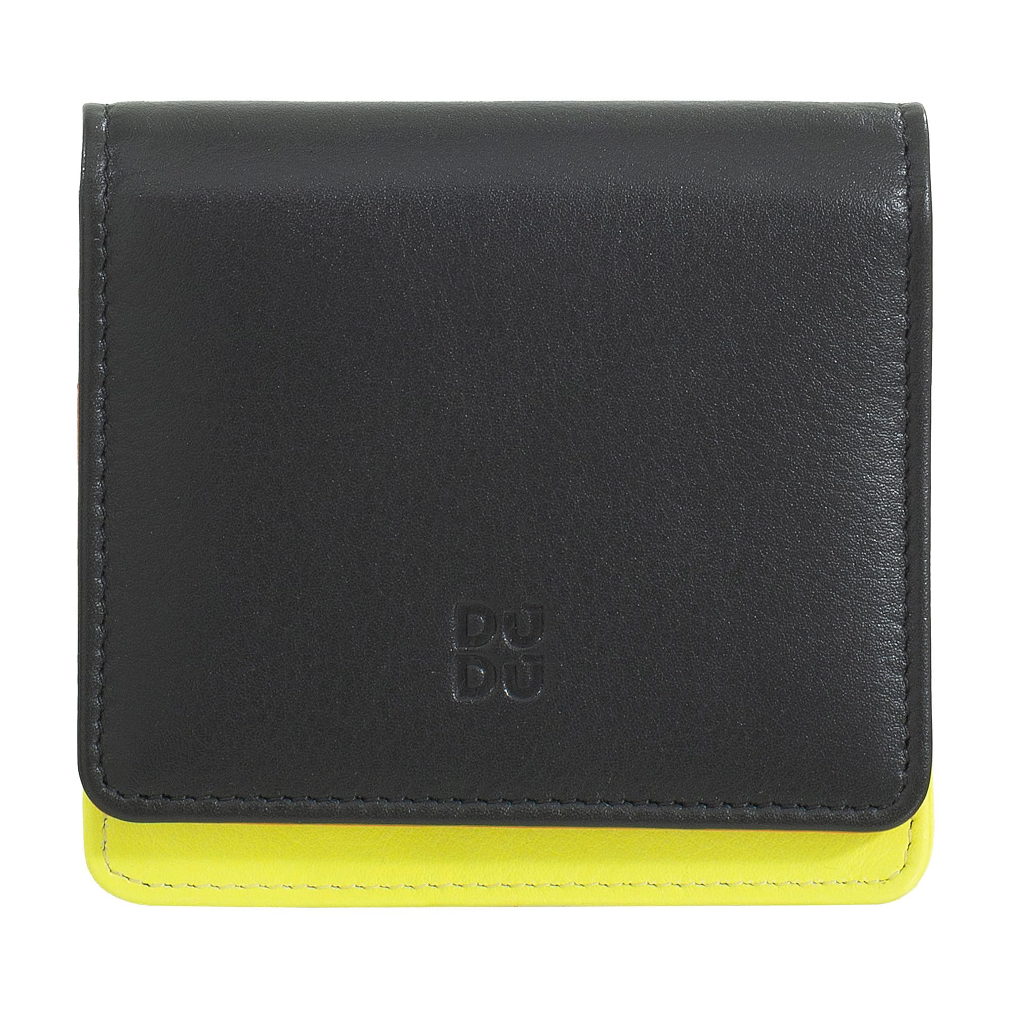 DUDU Portafoglio Donna Piccolo in Pelle Schermato RFID Colorato Ultra Compatto con Zip Interna e 8 Porta Carte Tessere Black pop