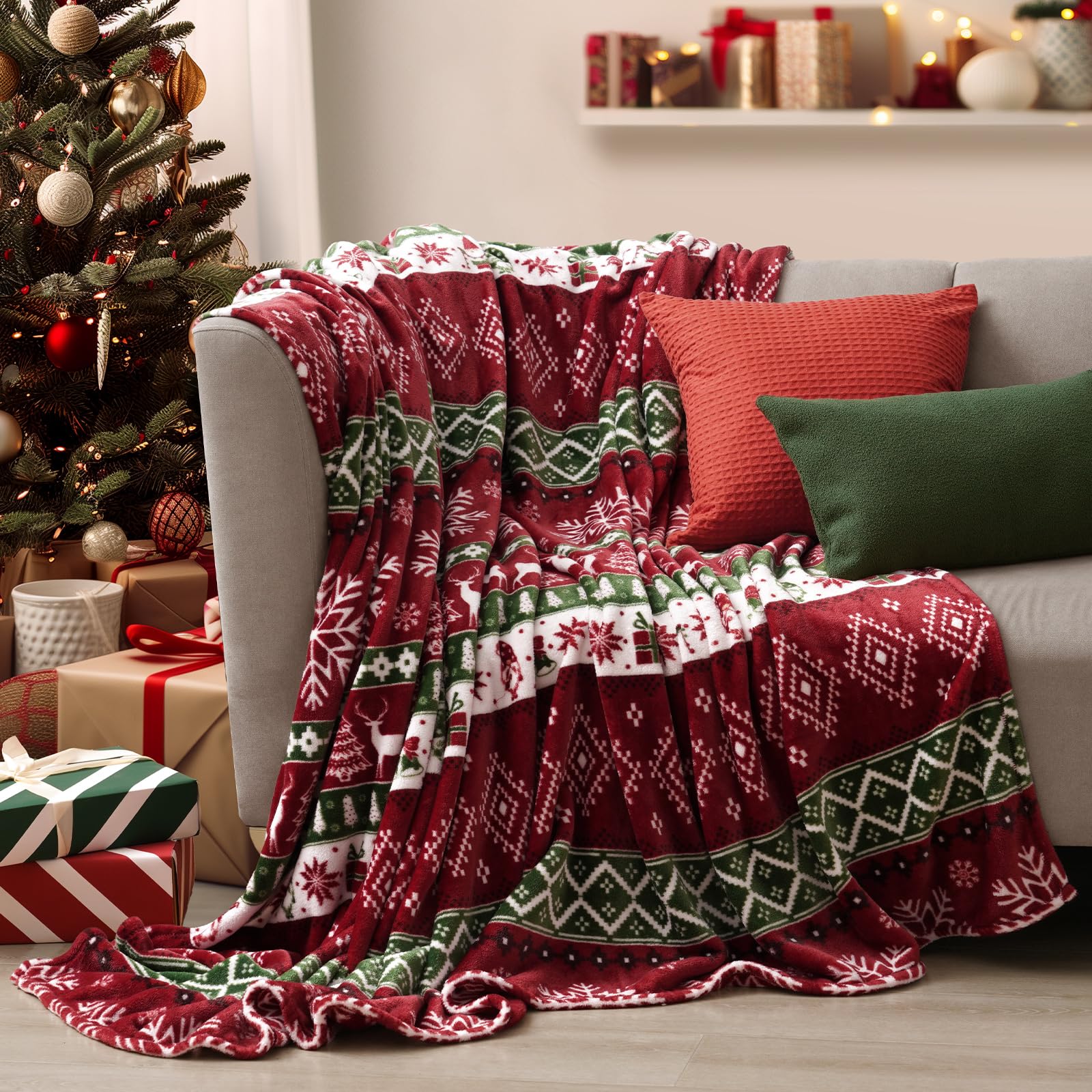 David's Home Soft Christmas Fleece Throw Blanket for Couch,300GSM Luxury Cozy Plush Lightweight Bed Blanket for All Season,Fuzzy Comfy for Sofa,Travel,Camping,No Shed No Pilling,Retro Christmas,50x60