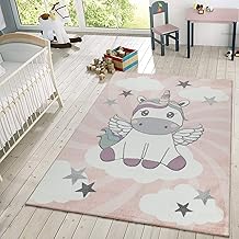 TT Home Tappeto per bambini Bambine Tappeto da gioco Grazioso Unicorno Nuvole In Rosa Bianco Lilla, Dimensione:80x150 cm