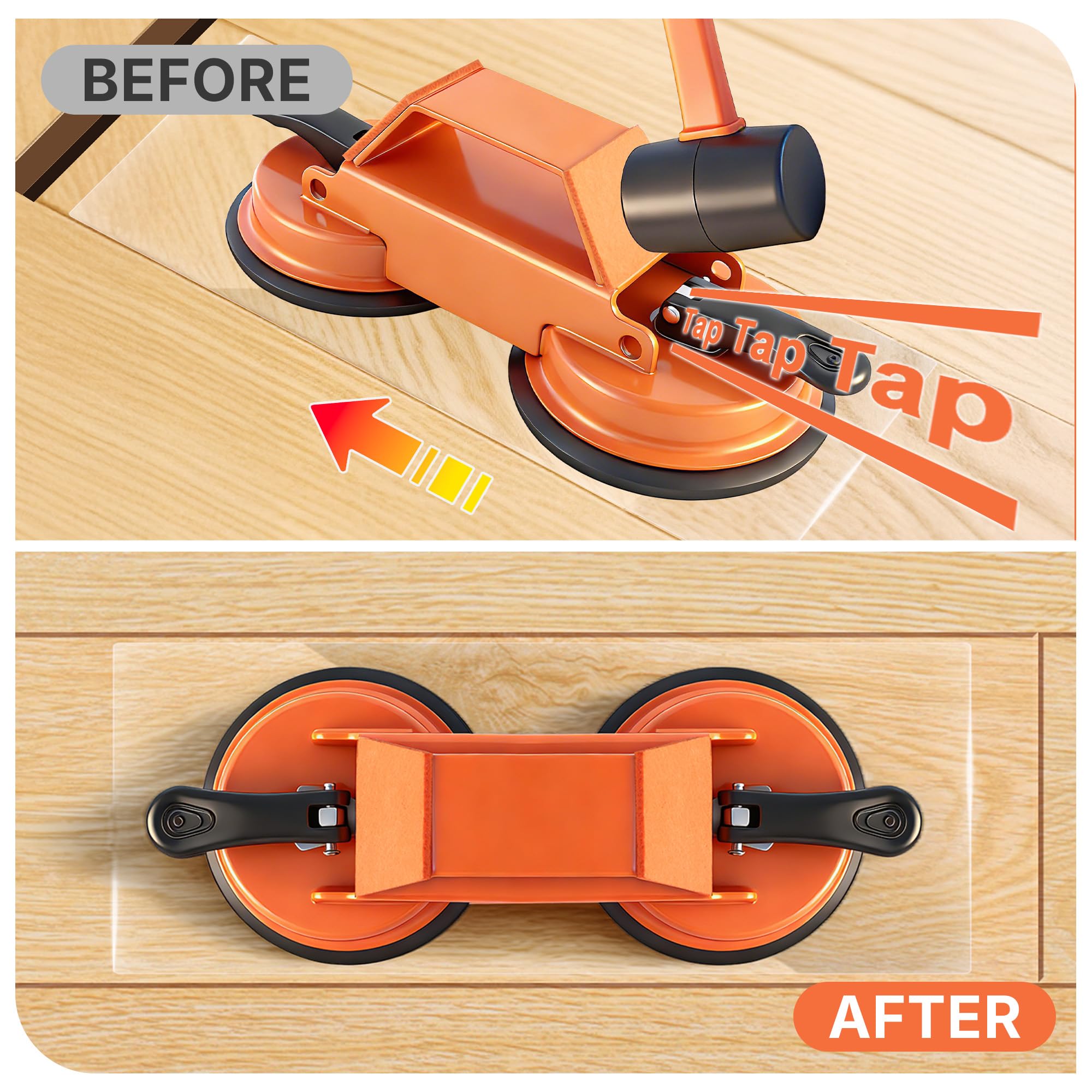 Floor Gap Fixer Tool Heavy Duty 45°Striking Surface Floor Gap Repair Tool Made of Iron & Enhanced Suction Cup with Slot Cutter, Hammer and 5pcs Sticky Pads for Fixer Laminate/Vinyl Flooring Tools — view 5