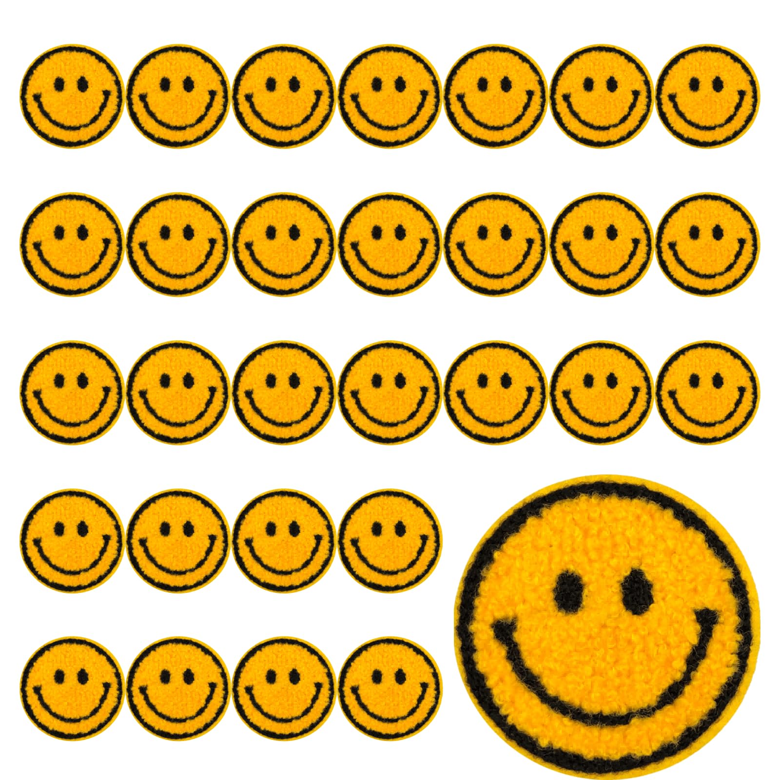 30PCS Yellow Smiley Face Iron on Patches for Clothing Cute Iron on Patches for Clothing, Hats, and DIY Crafts
