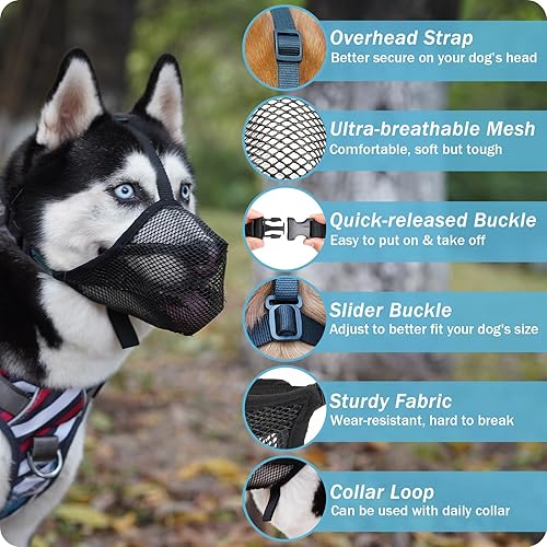 Miniatura 2 de Bozal para perro, bozales de malla suave para perros pequeños, medianos y grandes, protector bucal transpirable con correa ajustable y hebilla de
