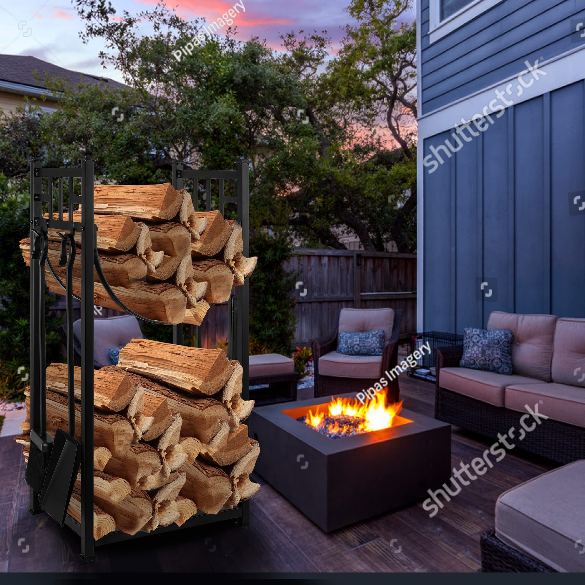 Buy Amagabeli 31.6in Large Firewood Rack Fireplace Rack Indoor Bin Log