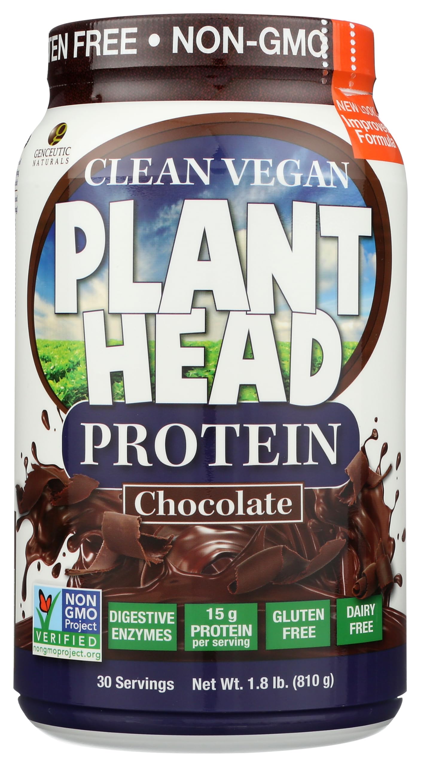 Genceutic Naturals Plant Head Protein Dietary Supplement, Chocolate, 1.8 Pounds