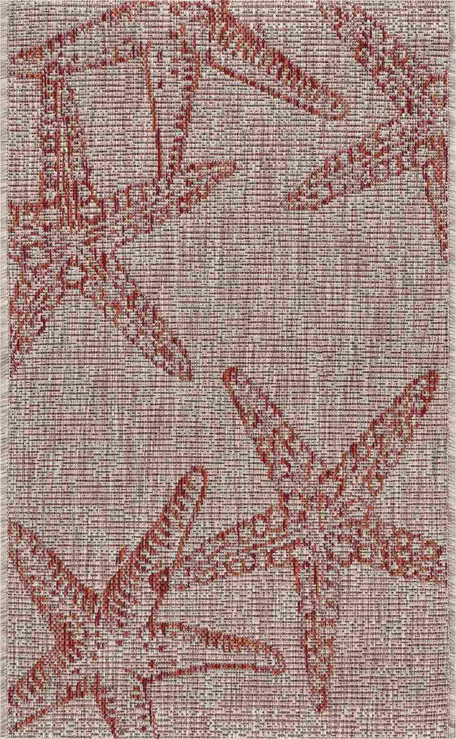 LR Home 5x7 Indoor/Outdoor Area Rug for Home Decor | Coastal Starfish Carpet for Living Room, Bedroom, Playroom, Patio, Garden | Modern Farmhouse Rug | Rust/Beige