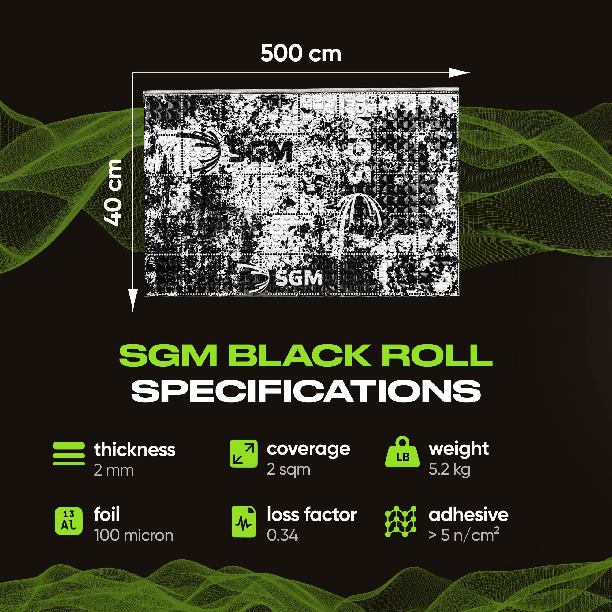 SGM Black Premium Auto Schalldämpfungsmatte 2 mm 2 sqm Automotive Schalldämpfer Selbstklebend Butyl Auto Schalldämpfung Material, Audio Geräuschdämmung und Dämpfungsrolle