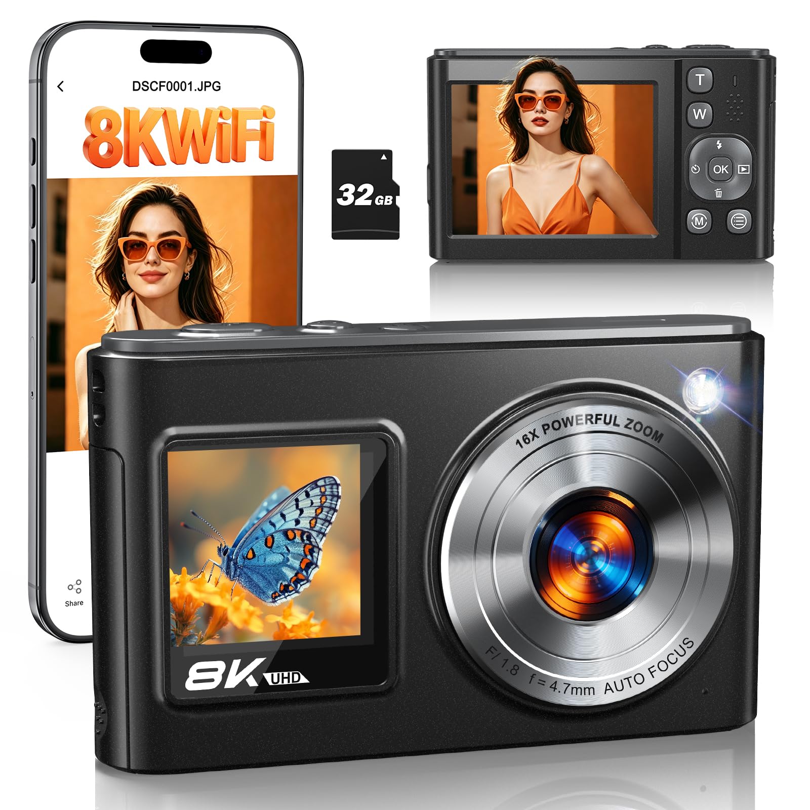 SIXTARY 8K dual screen digital camera in black