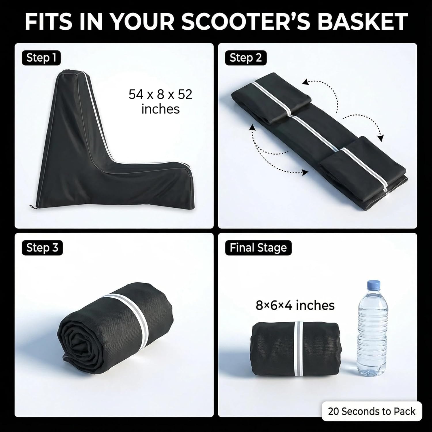 Electric Scooter Cover, 1680D Heavy Duty Waterproof and Dustproof Oxford Cloth, UV Resistant & Anti-Scratch, Includes Storage Pouch, A Better Fitting Electric Scooter Cover (Black, 54x8x52 inch)