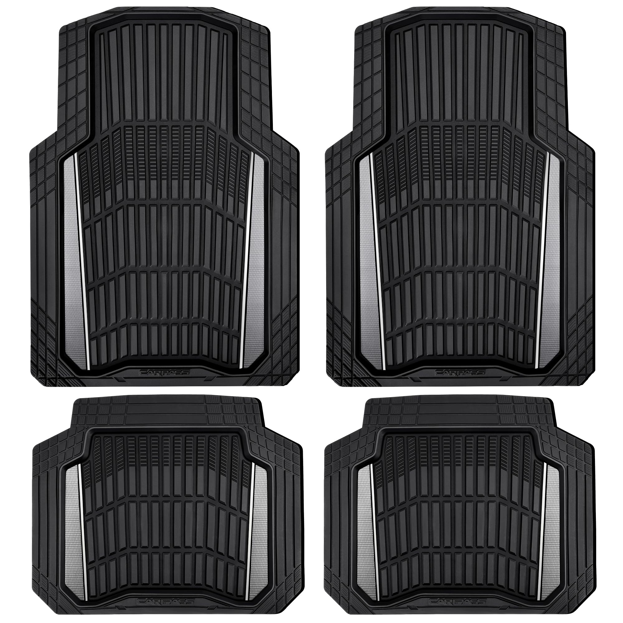 CAR PASS Heavy Duty Rubber Car Floor Mats, Deep Waterproof Car Floor Mats All Weather, Aluminum Film Floor Mats for Cars Non-Slip Universal Trim to Fit for SUVs Trucks Sedans Vans, Black Grey Metallic