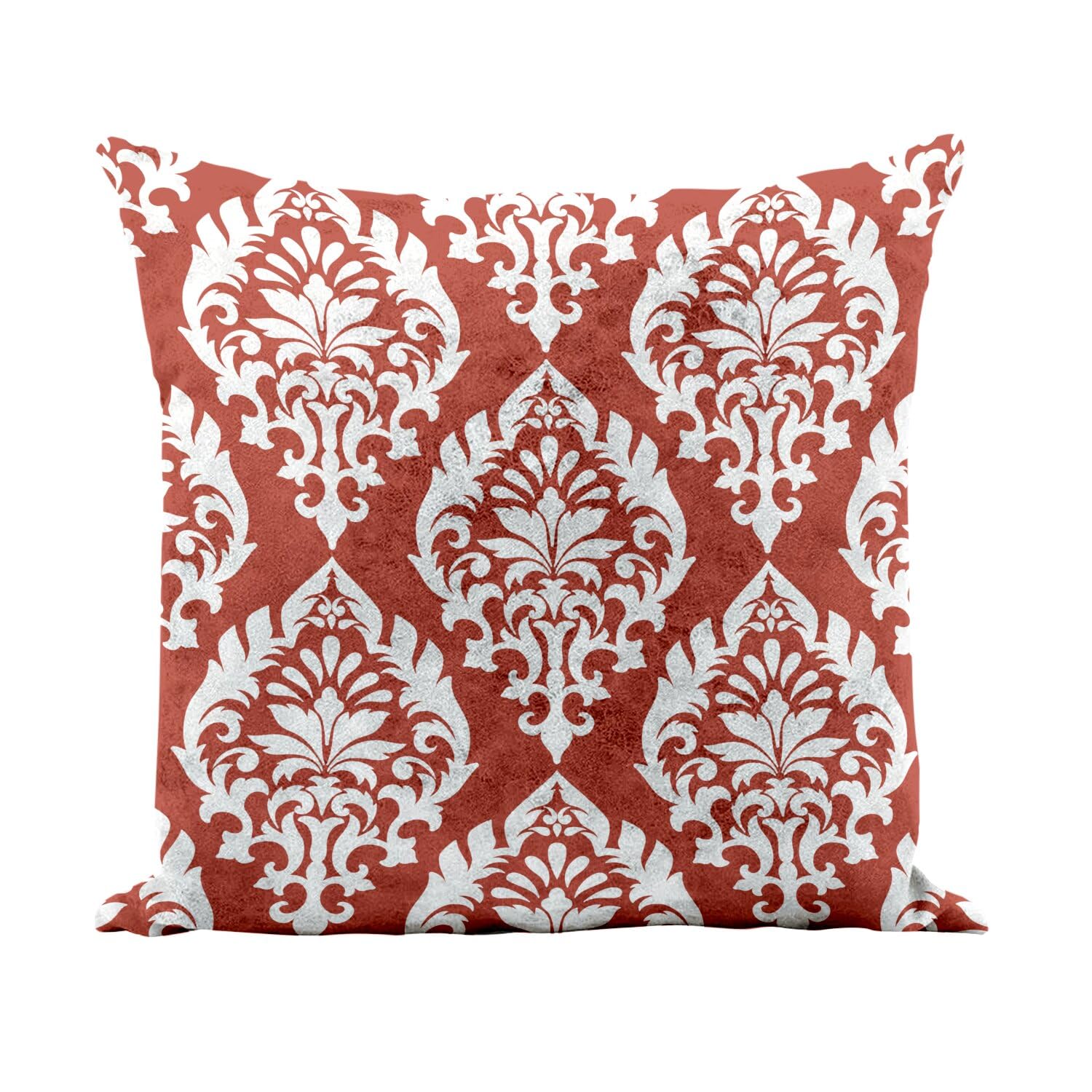 Coussin similicuir blanc 40x40 motif damas rouge rétro