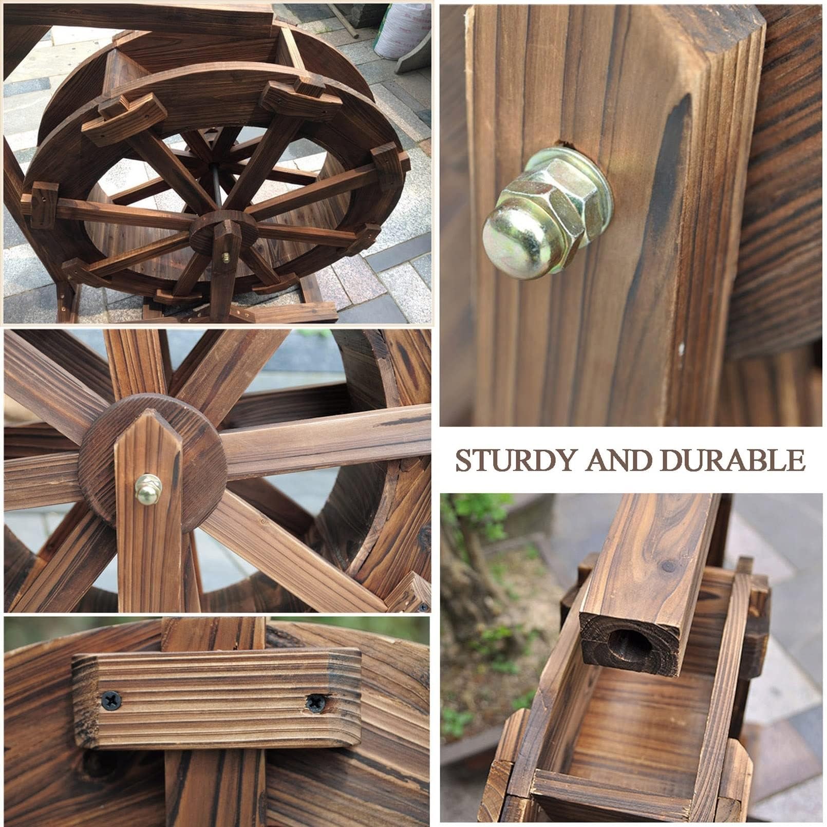 Holz-Wasserrad-Brunnen, Garten-Wasserfall-Wasserpumpe, Freistehende Gartendekoration 30cm